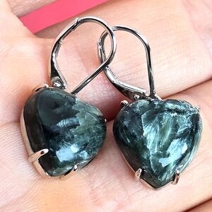 Natural Seraphinite Heart Shaped 925 Sterling Silver Earrings